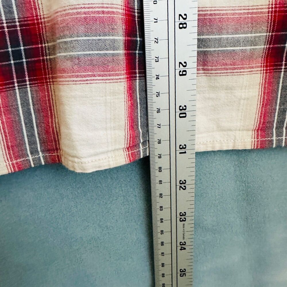 Carhartt XL Short Sleeve Plaid Shirt Red White Loose Fit Workwear Button Up - Picture 7 of 8